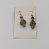 Clear Sphere with Green and Periwinkle Flowers Earrings