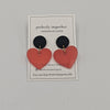 Red Clear Acrylic Hearts on Small Black Leather Studs Earrings