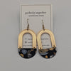 Painted Black Leather Semicircles on Gold Horseshoes Earrings