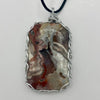 Silver Wire Wrapped Necklace - Red/White Rectangle Geode