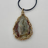 Brass Wire Wrapped Necklace - White Teardrop Geode