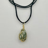 Wire Wrapped Necklace - White w/ Green Spots stone