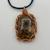 Copper Wire Wrapped Necklace - Orange Patterned Stone