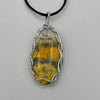 Silver Wire Wrapped Necklace - Yellow & Black Stone