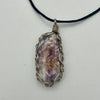 Silver Wire Wrapped Necklace - White stone w/Purple Inclusion