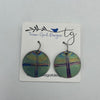 Iridescent Circle Earrings with Cross Etching