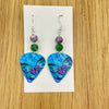 Blue Butterfly Green and Purple Bead Guitar Pick Earrings