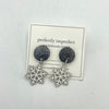 Black Leather Snowflake Dangle Studs