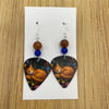 Sleepy Orange Cat Brown and Blue Beads Guitar Pick Earrings