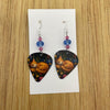 Orange Cat Blue and Pink Beads Guitar Pick Earrings