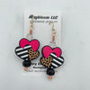 Stripe and Leopard Print Heart Earrings