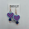 Pink and Blue Checkerboard Heart Earrings