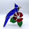 Large Stained Glass Blue Jay with Red Flower